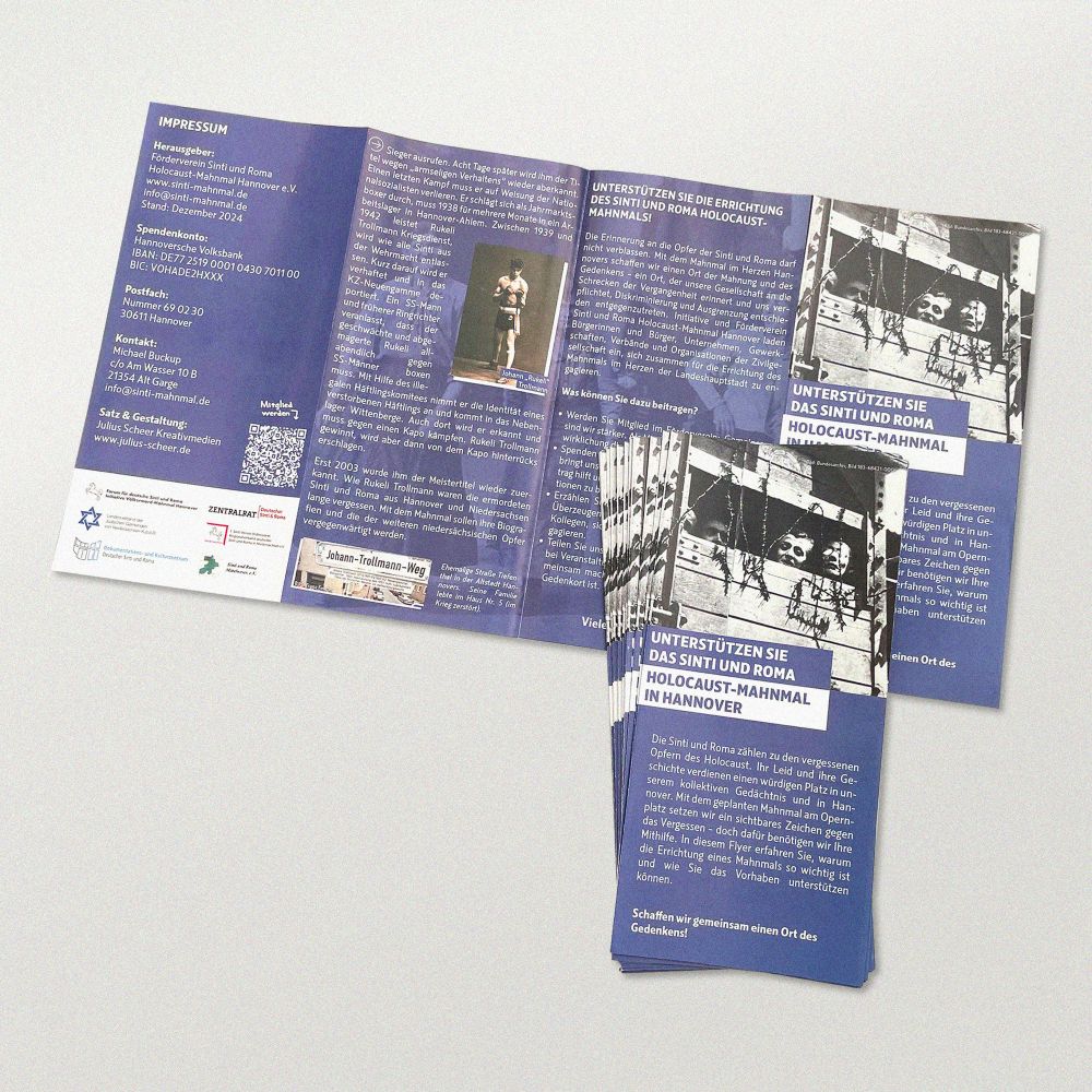 Flyergestaltung für die Initiative Sinti und Roma Holocaust-Mahnmal Hannover