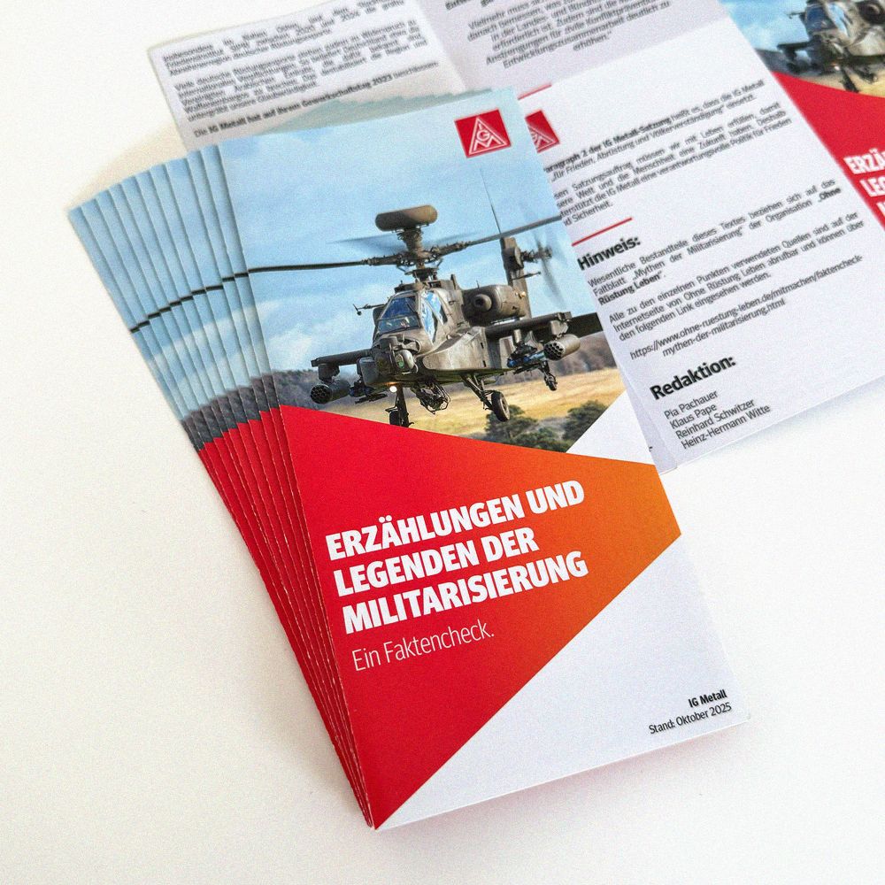Flyer „Legenden der Militarisierung“ für die IG Metall